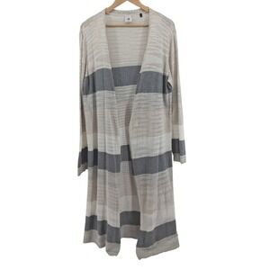 Cabi Long Stripe Duster Cardigan Sweater Sz Large Neutral Beige‎ Gray Open Front